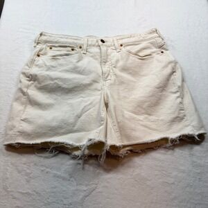 Madewell  Perfect Mid-Length Jean Short Women 14W Cream Excellent Raw Hem NJ551